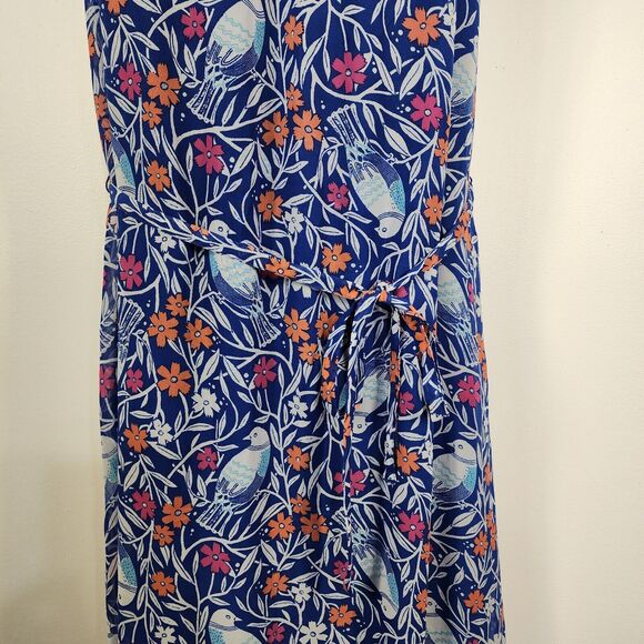 Old Navy Womens Long Maxi Dress Medium Halter Blue Floral Birds Ties Beachy Boho - Picture 5 of 8